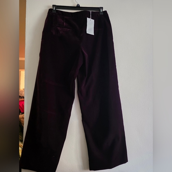 Zara Velvet Wide Leg Pants ZW Maroon Sz L Bnwt - Picture 2 of 13